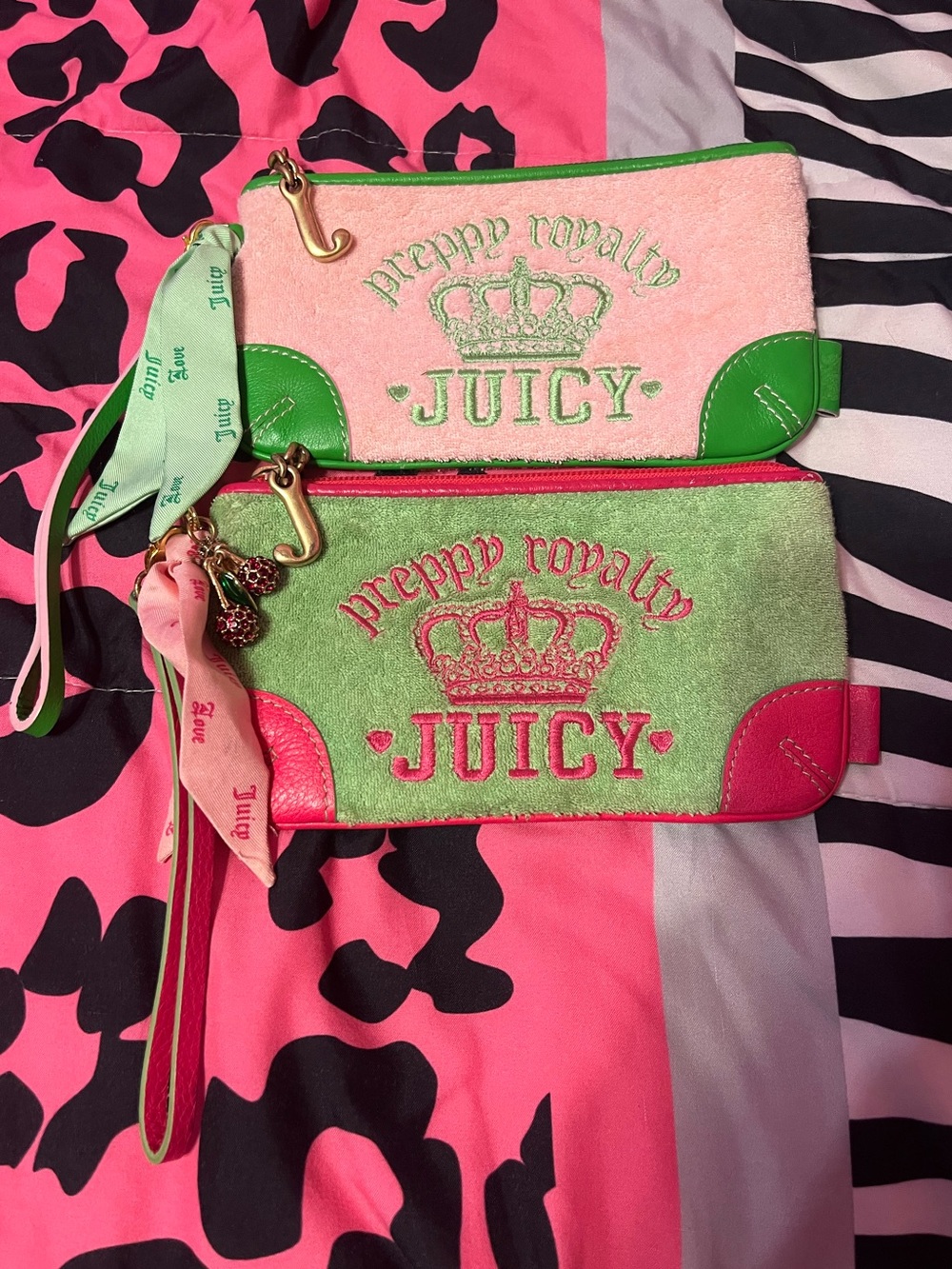 Vintage Juicy Couture preppy royalty juicy 2004 wristlets bundle pink and green